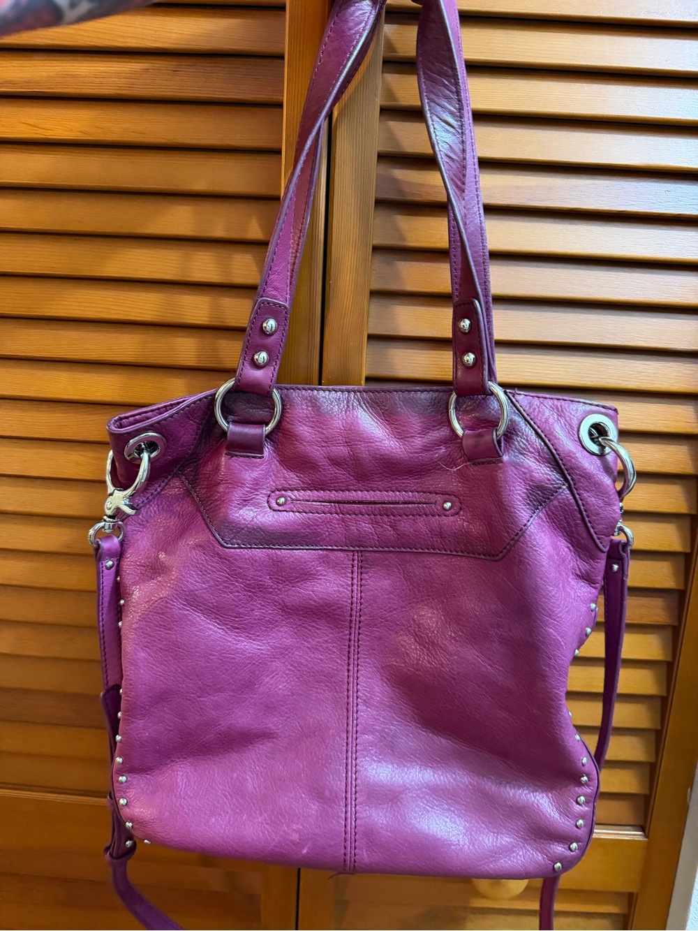B Makowsky Women's Studded Leather Tote Bag in Plum - Picture 2 of 6